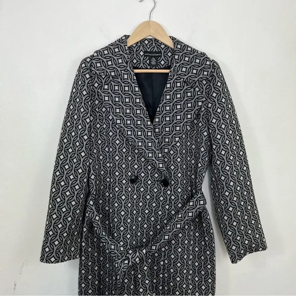 Sofia Cashmere Wool Blend Gray Black Geometric Double Breasted Coat Size Large - Picture 8 of 14